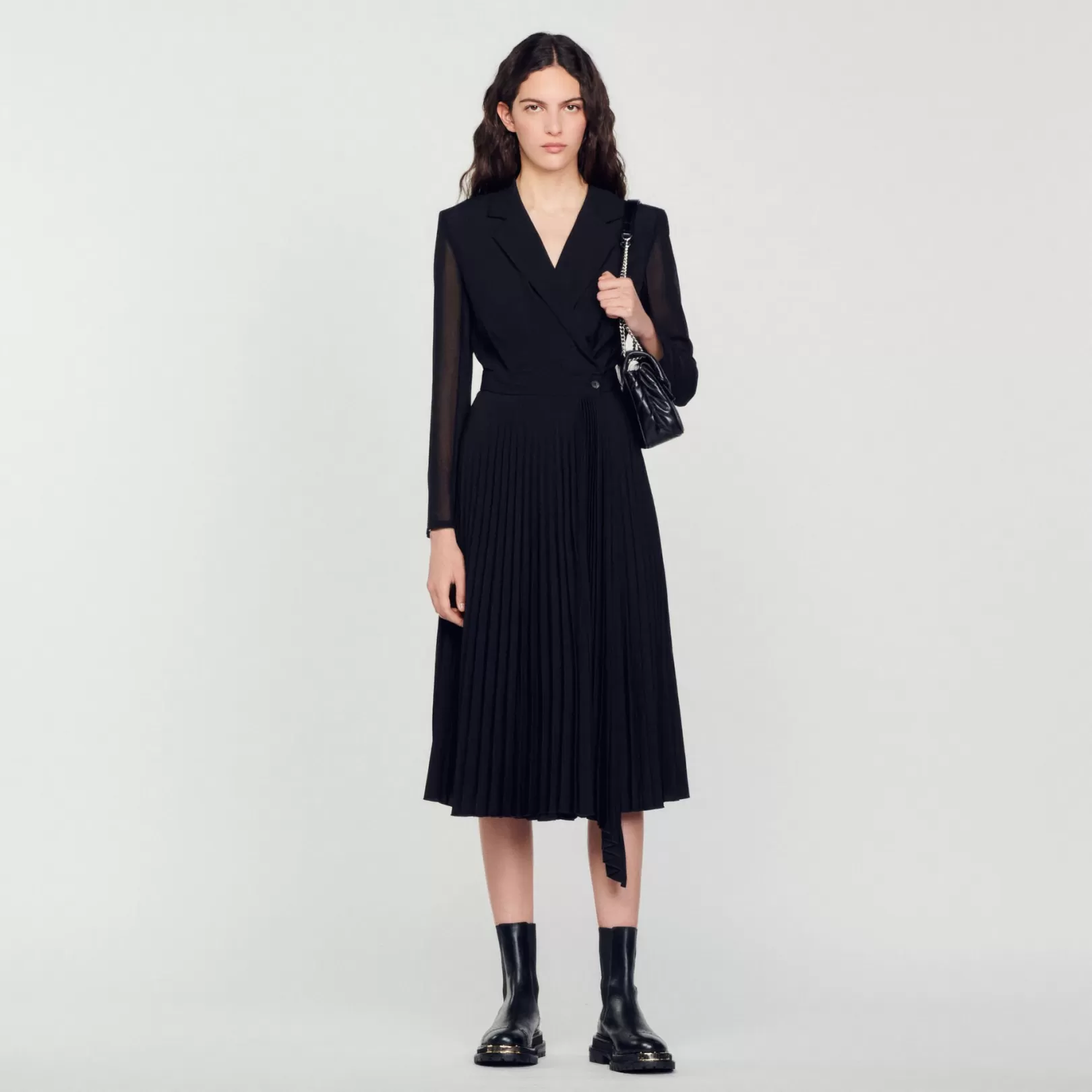 Dresses*Sandro Dresses Dual-material long-sleeved dress