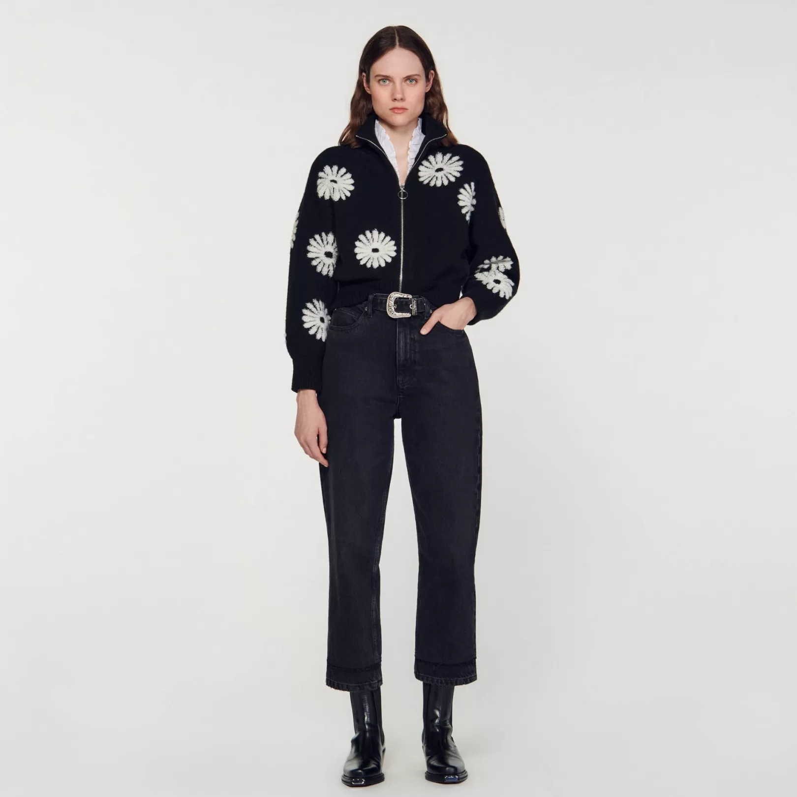 Sweaters & Cardigans*Sandro Sweaters & Cardigans Floral trucker-style sweater