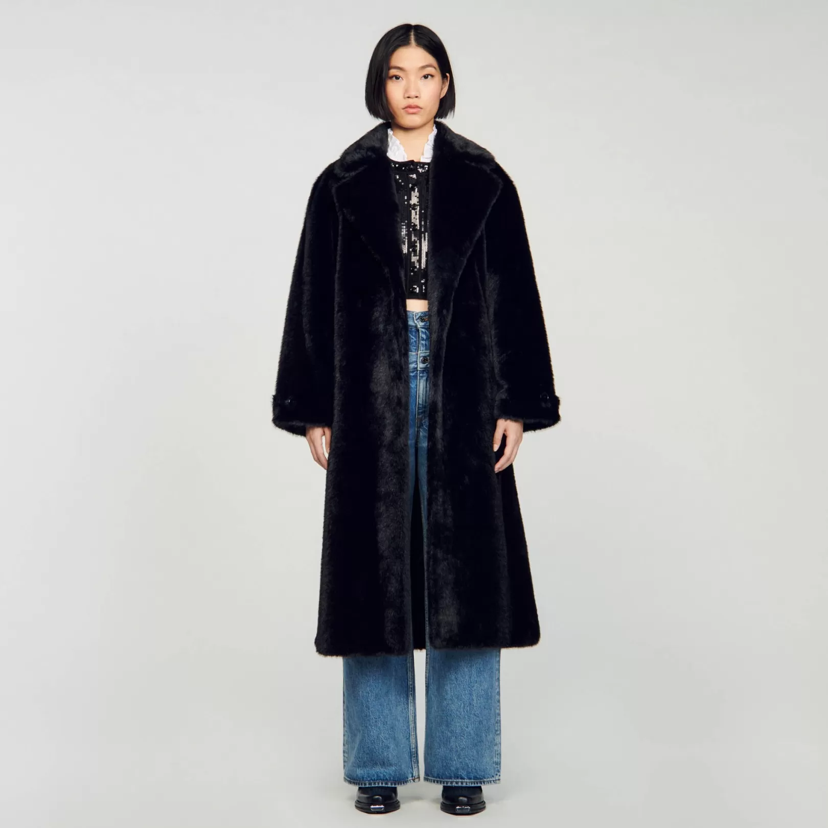 Coats*Sandro Coats Long faux fur coat