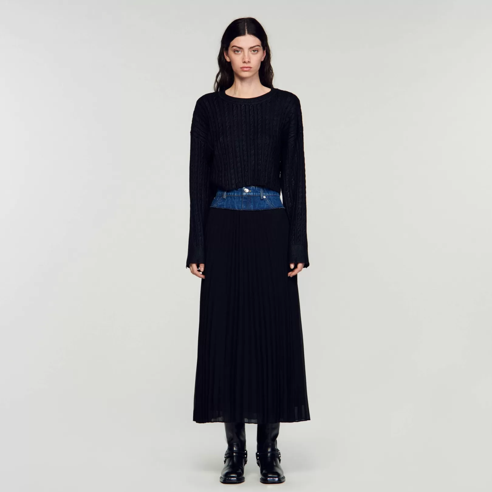 Skirts*Sandro Skirts Long pleated denim skirt