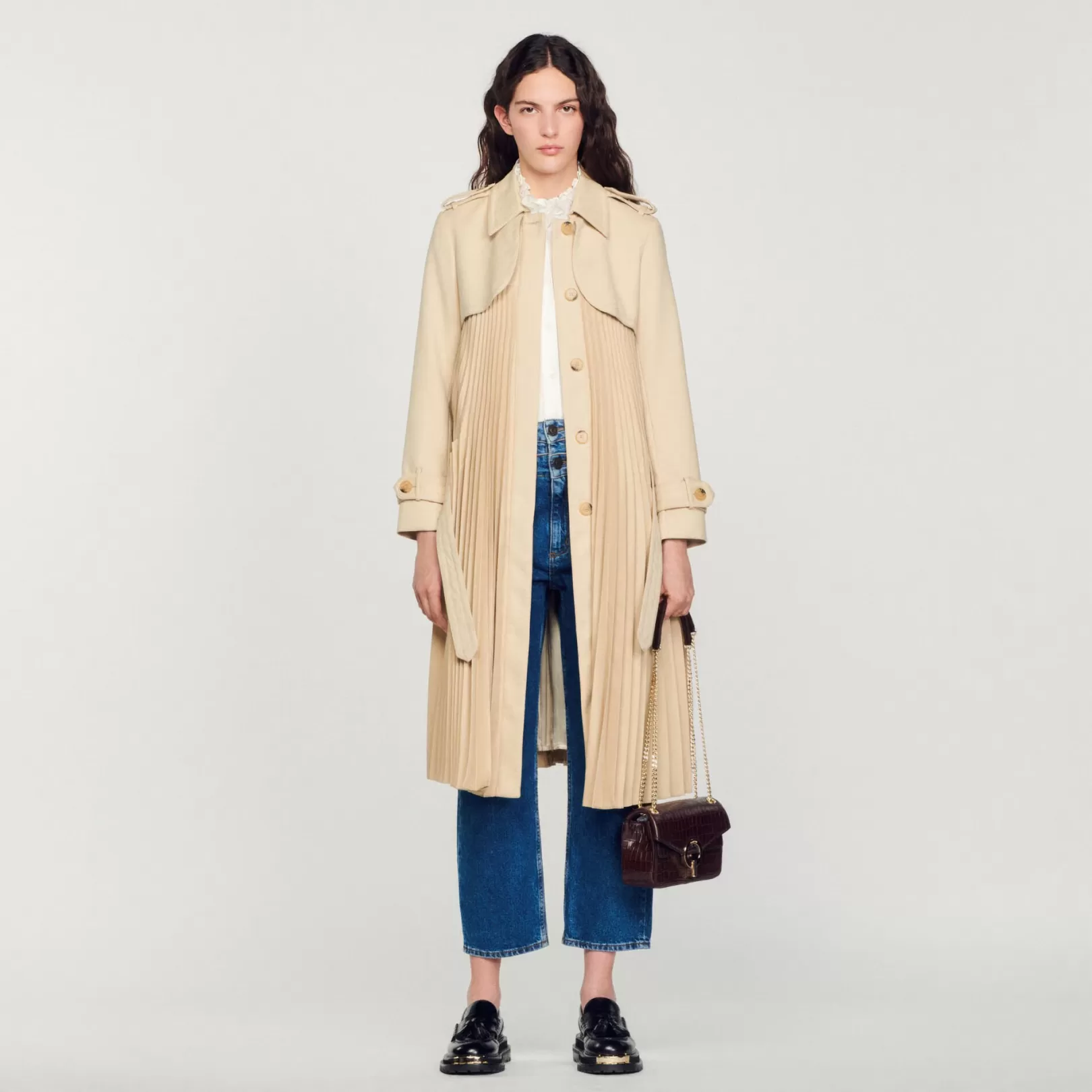 Coats*Sandro Coats Pleated trench coat with belt