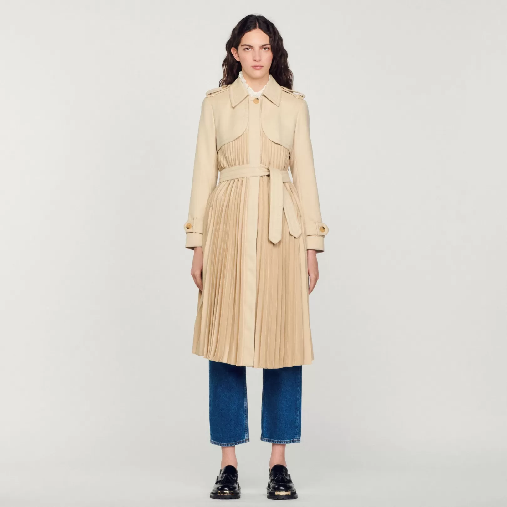 Coats*Sandro Coats Pleated trench coat with belt