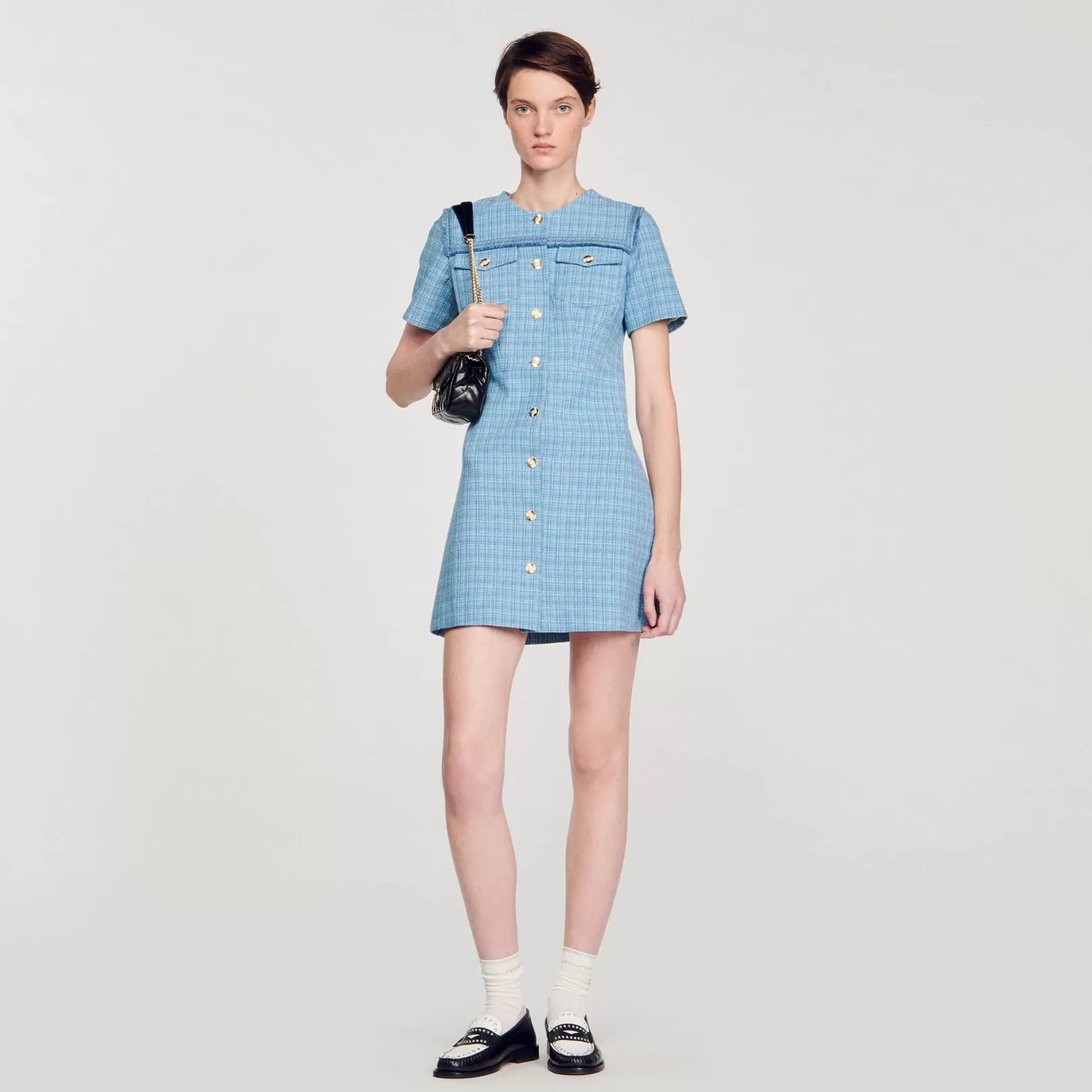 Dresses*Sandro Dresses Short buttoned tweed dress