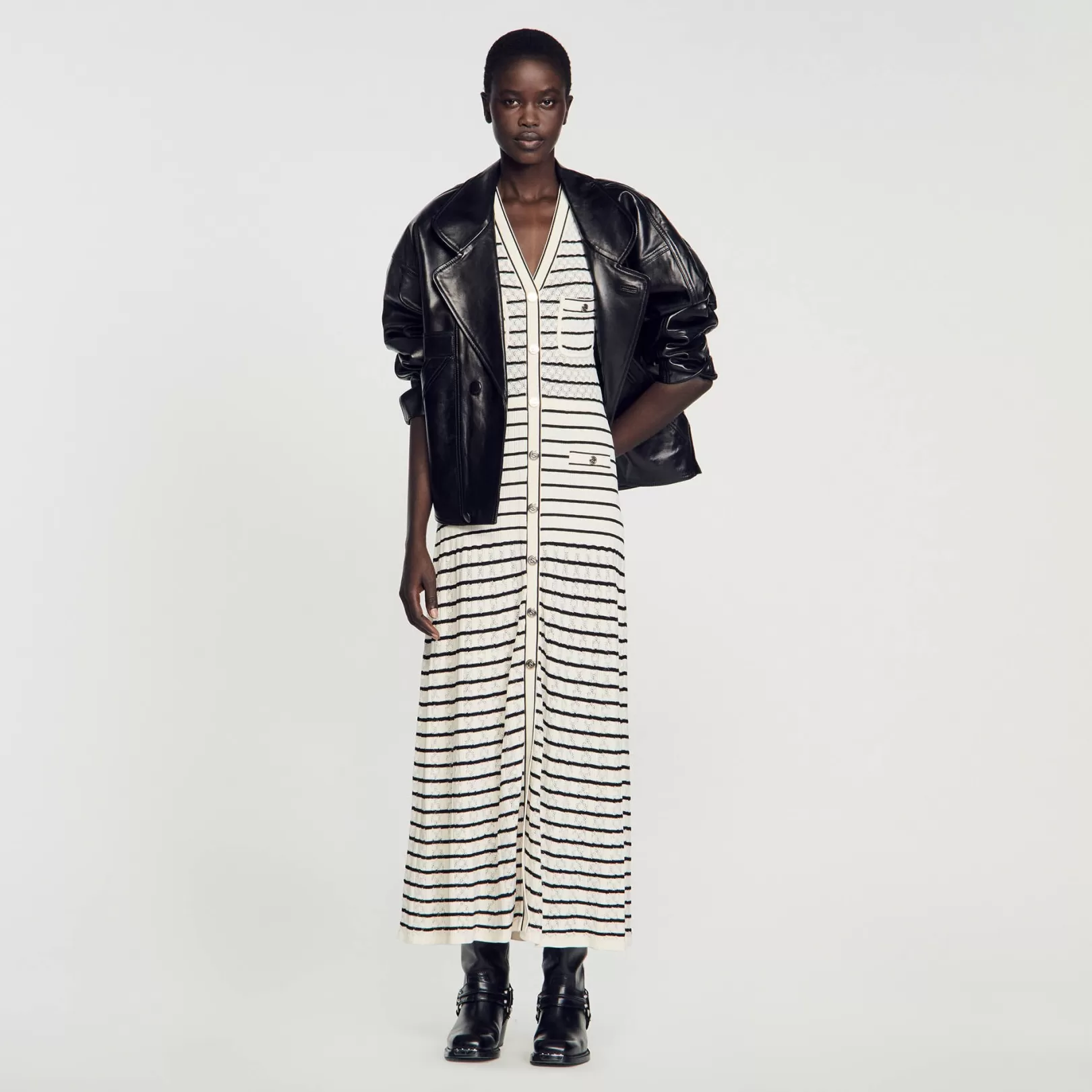 Dresses*Sandro Dresses Striped knit midi dress