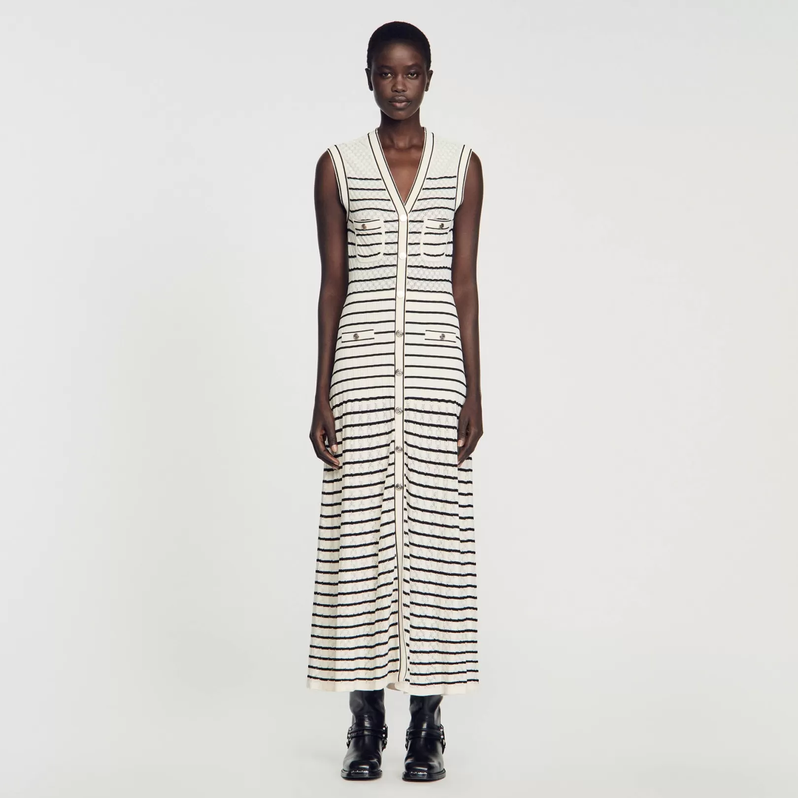 Dresses*Sandro Dresses Striped knit midi dress